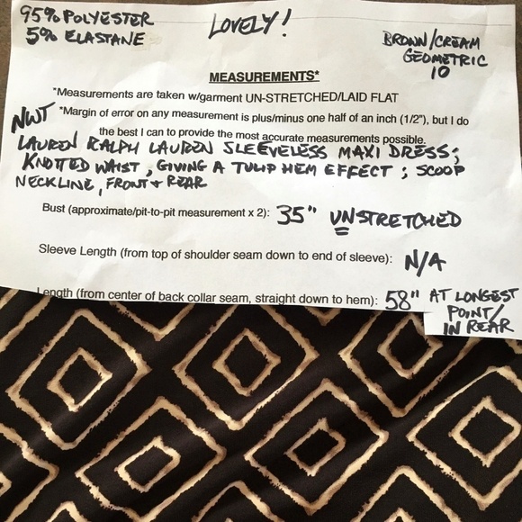 LAUREN RALPH LAUREN Maxi Dress, KNOTTED WAIST, Brown/Cream Geometric, NWT, 10 - Picture 6 of 6